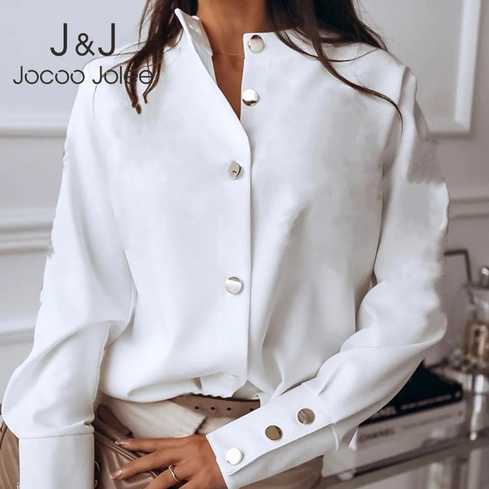 Jocoo Jolee Vintage Solid Blouse Casual Long Sleeve Button Shirt Oversized Harajuku Tops Office Lady Tunic Women's Clothing