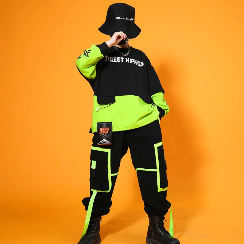 New Korean Top Pants Jazz Suit Children Hiphop Street Dance Clothes Boys Girls Hip Hop Costumes Kids Street Dance Outfit suits