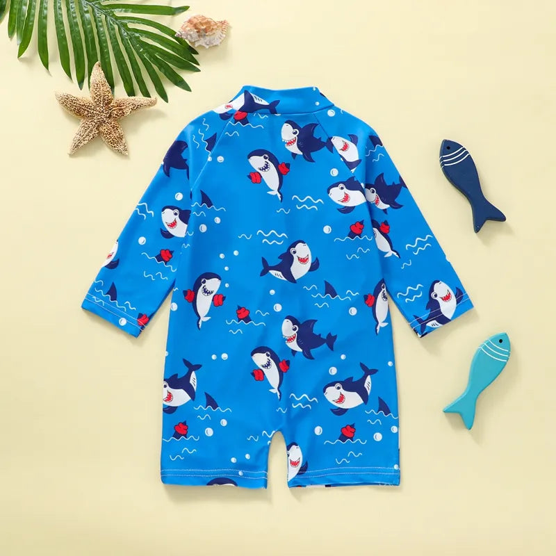 Baby Swimsuit Boy Bathing Suit Toddler Infant  Rash Guard Swimwear Short Sleeve Shark Swimsuit Boy 0-3T (Shark Long