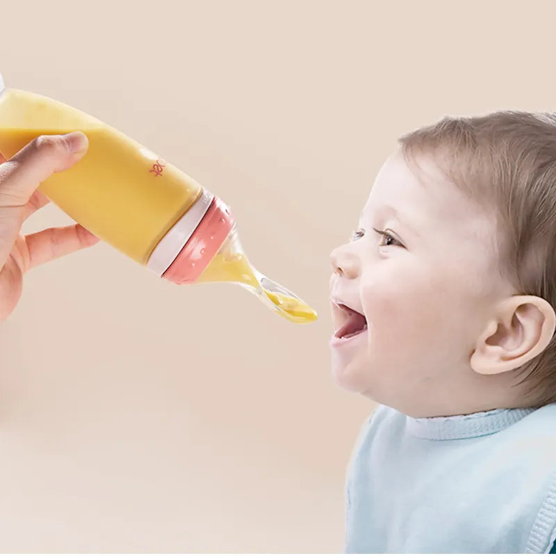 Spoon Food Squeezing Feeding Bottle Silicone Newborn Baby Training