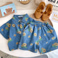 Summer Kids Denim Shirts Set Boys Girls Short-sleeved Shirts and Shorts Daisy Print Two-piece Children Casual Loose Sets 2023