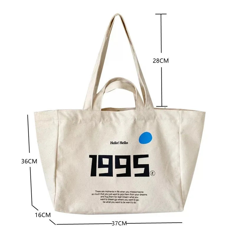 Women Canvas Shoulder Bag Letter Printing Ladies Casual Handbag Tote Bag Large Capacity Cotton Reusable Shopping Beach Bag 2022