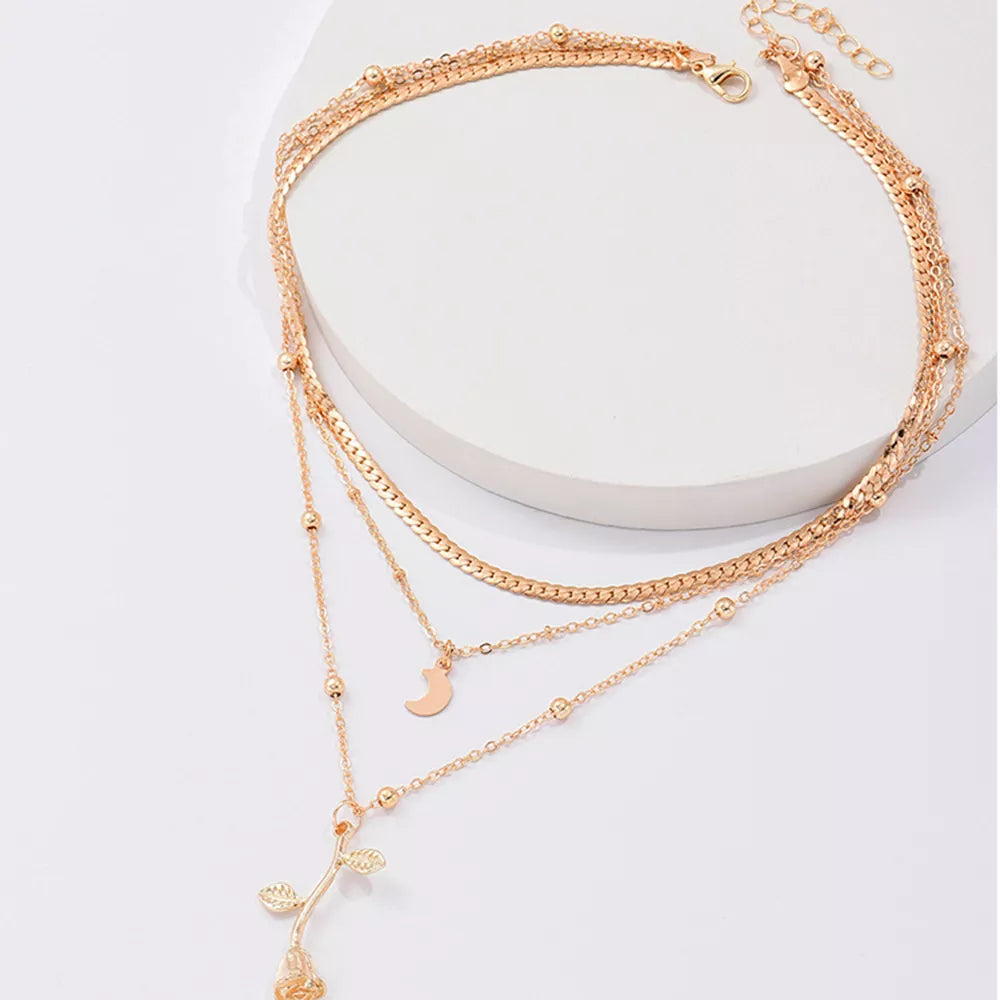 Bohemia Multilayer Moon Gold Color Pendant Necklaces