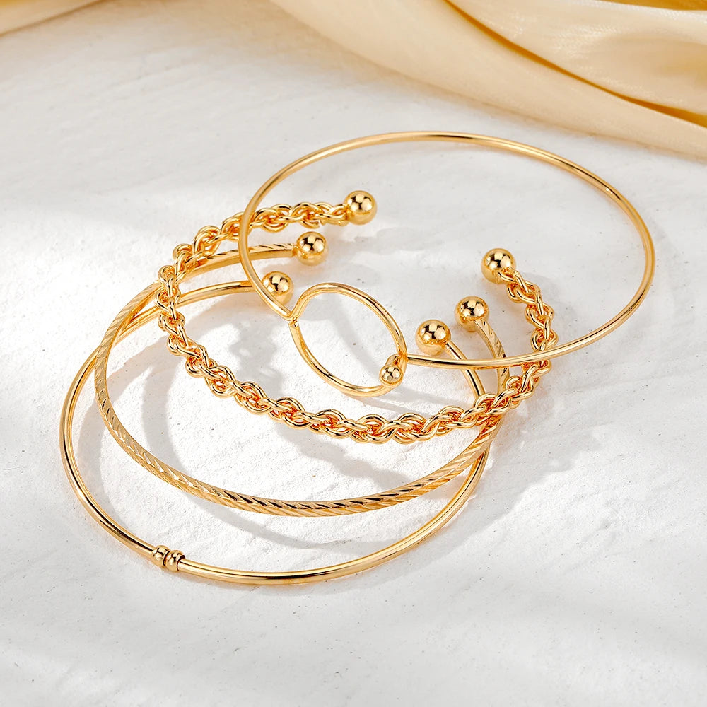 EN Minimalist Gold Color Metal Bracelets For Women Chain Circle Vintage Opening Bracelet Bangle Fashion Jewelry Gifts