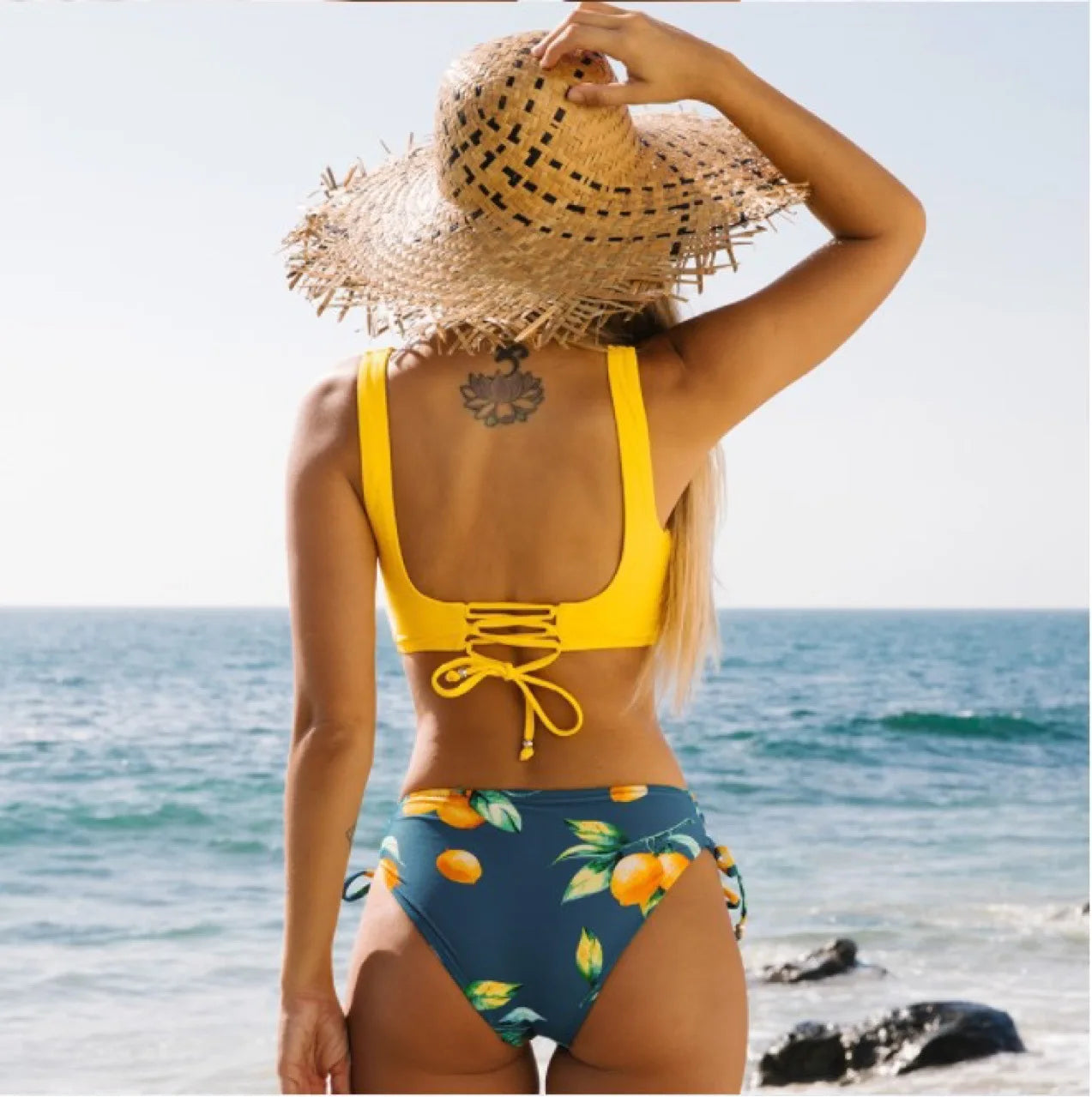 Yellow Lemon Print Low-Waist Bikini  Swimsuit Two Pieces