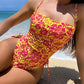 In-X Floral Printed One Piece Swimsuit Women Bandeau Monokini High Leg Swimwear 2023 Orange One Piece Bathing Suit Women