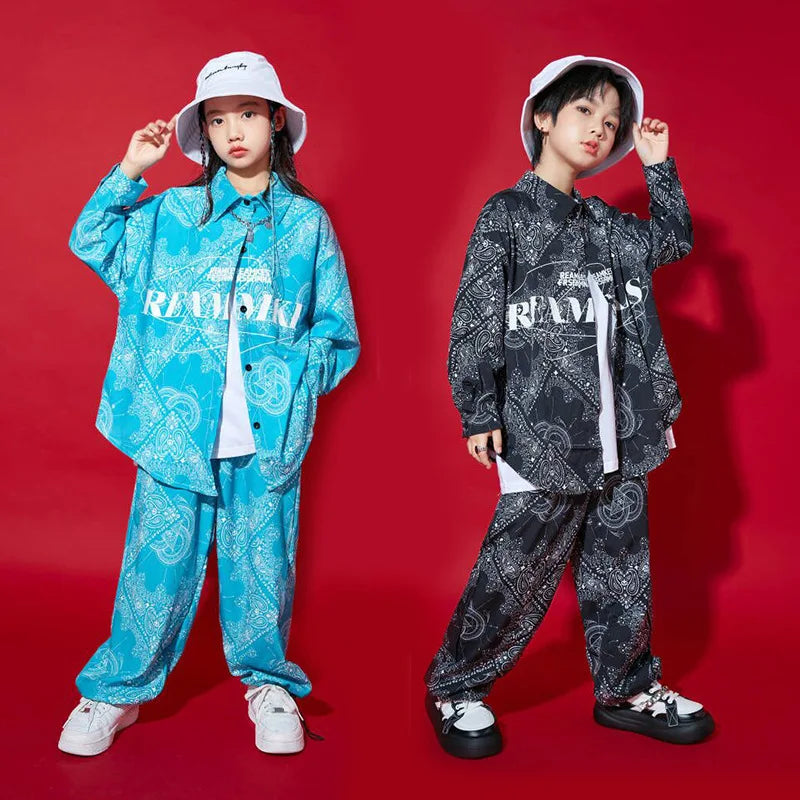 Girl Hip Hop Loose Blouse Sport Pants Outfits Boys Street Dance Paisley Shirt Jogger Child Clothes Sets Kids Jazz Streetwear