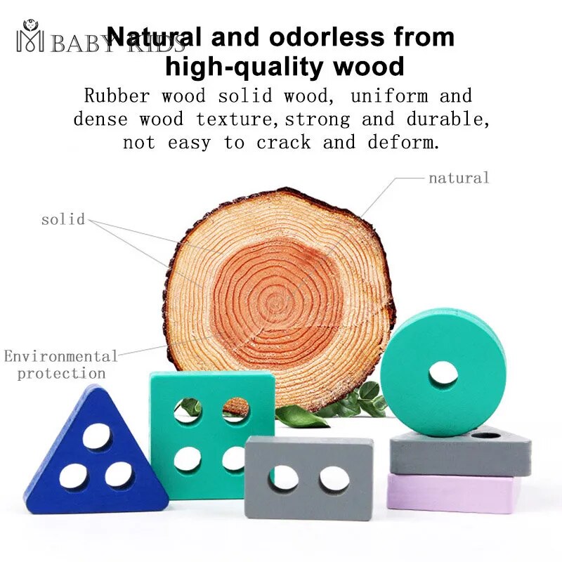 Toy Wooden Building Blocks Early Learning Toys Color Shape Match