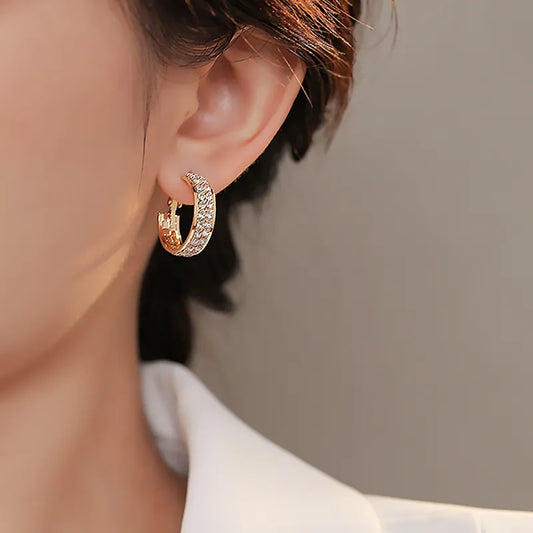 New Classic Copper Alloy Zirconium Drill Metal Hoop Earrings For Woman Fashion Korean Jewelry Temperament Girl's Wear earrings