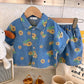 Summer Kids Denim Shirts Set Boys Girls Short-sleeved Shirts and Shorts Daisy Print Two-piece Children Casual Loose Sets 2023