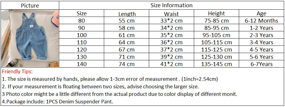 New Autumn Children Denim Jumpsuit 1-7Years Toddler Kid Boy Girl Pocket Loose Suspender Long Pant Jeans Fashion Overalls Clothes