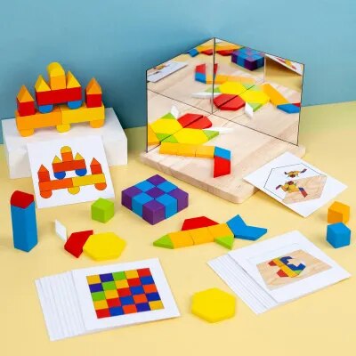 Wooden Mirror DIY Puzzle Block Graphic Cognitive