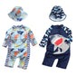 UPF 50+ Baby Boys Swimsuit One Piece Toddlers Zipper Bathing Suit Swimwear with Hat Rash Guard Surfing Suit