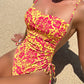 In-X Floral Printed One Piece Swimsuit Women Bandeau Monokini High Leg Swimwear 2023 Orange One Piece Bathing Suit Women