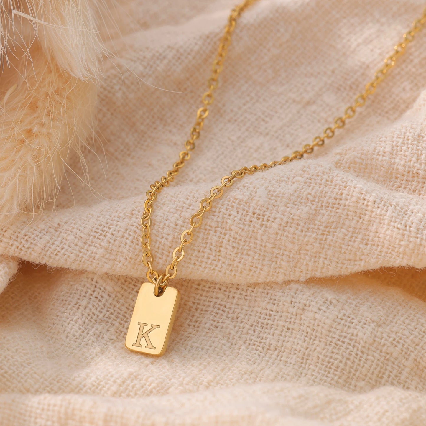 Tiny Square Initial Letter Necklaces For Women Gold Plated Stainless Steel Engraved Letter Necklace Christmas Birthday Jewelry