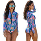 Long Sleeve Printed One-piece Swimsuit Seaside Sports High Neck Zipper Conservative Sunscreen Swimsuit