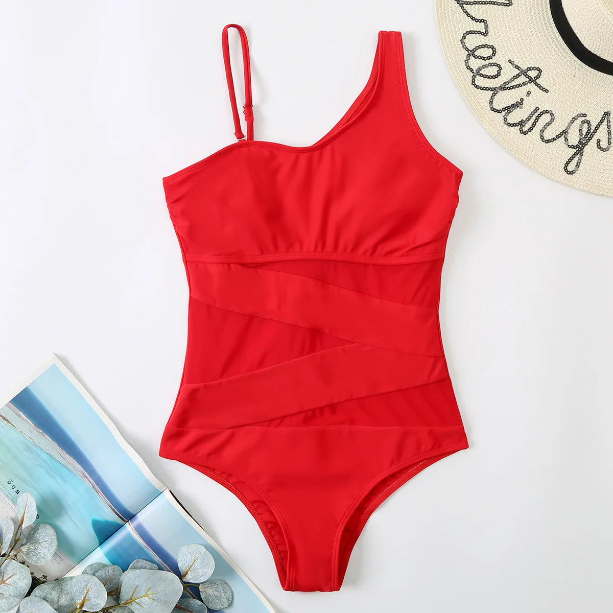 Sexy One shoulder Mesh Patchwork One-pieces Swimwear Women 2023 New Hollow Out High Cut Women's swimsuit Monokini Push Up Bikini