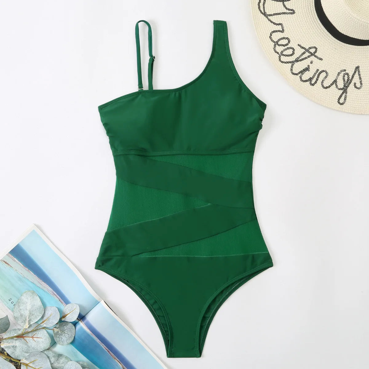 Sexy One shoulder Mesh Patchwork One-pieces Swimwear Women 2023 New Hollow Out High Cut Women's swimsuit Monokini Push Up Bikini