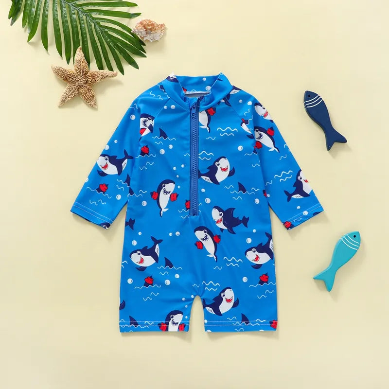 Baby Swimsuit Boy Bathing Suit Toddler Infant  Rash Guard Swimwear Short Sleeve Shark Swimsuit Boy 0-3T (Shark Long