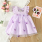 Sweet Beauty Children'S Dress 2023 Summer New Solid Color 3d Butterfly Embroidery Mesh Flying Sleeves Daily Knee Length 0-3 Year