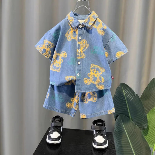 Children Short Sleeve Pattern Printed Loose Casual Two Piece