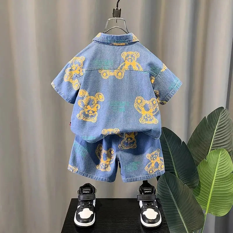 Children Short Sleeve Pattern Printed Loose Casual Two Piece