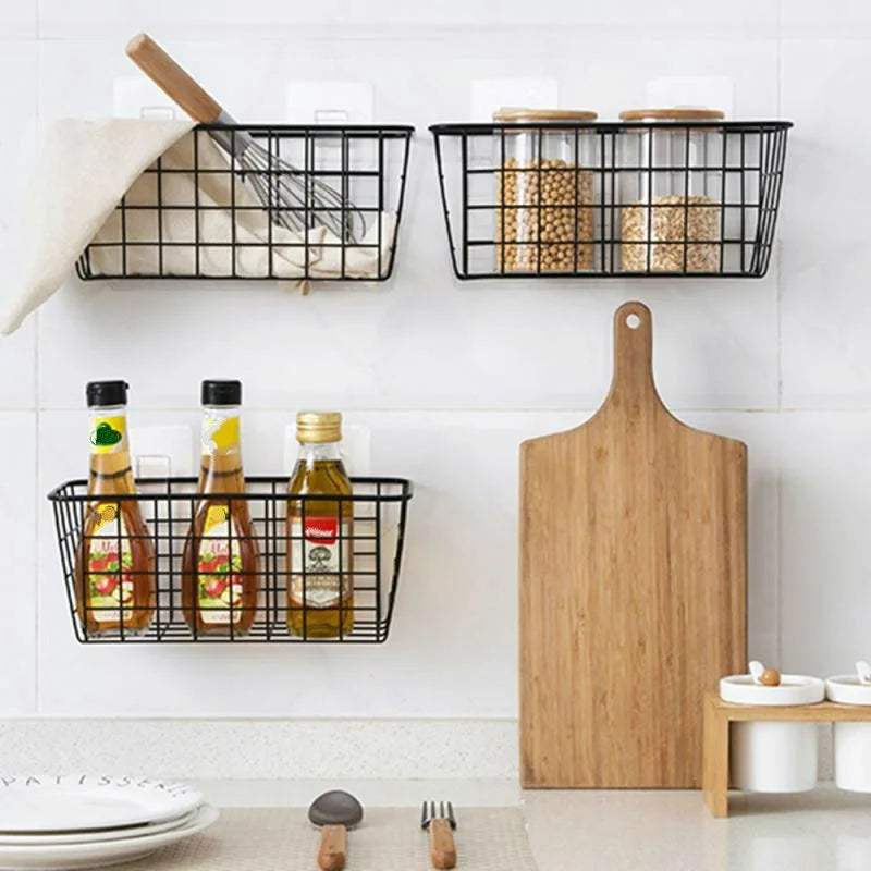 Wrought Iron Kitchen Seasoning Storage Basket Storage Basket Bathroom Rectangular Storage Box Wall Hanging Rack Storage