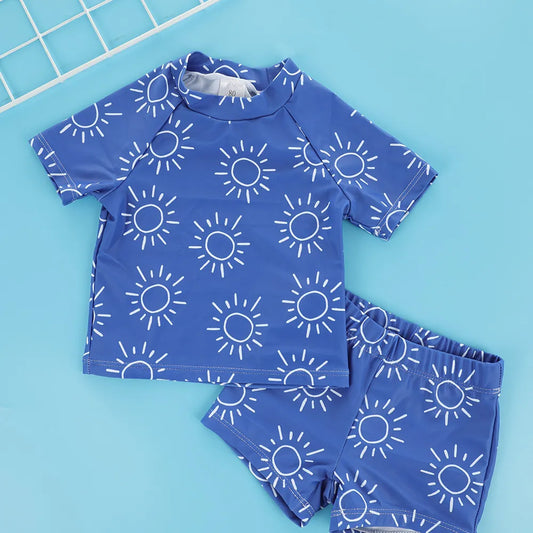 HappyFlute New 2-Pcs Vacation Cloth Set UPF50+ Children's Beach Swimsuit Baby Boys Split T-shirt Animal Printed Infant Swimwear