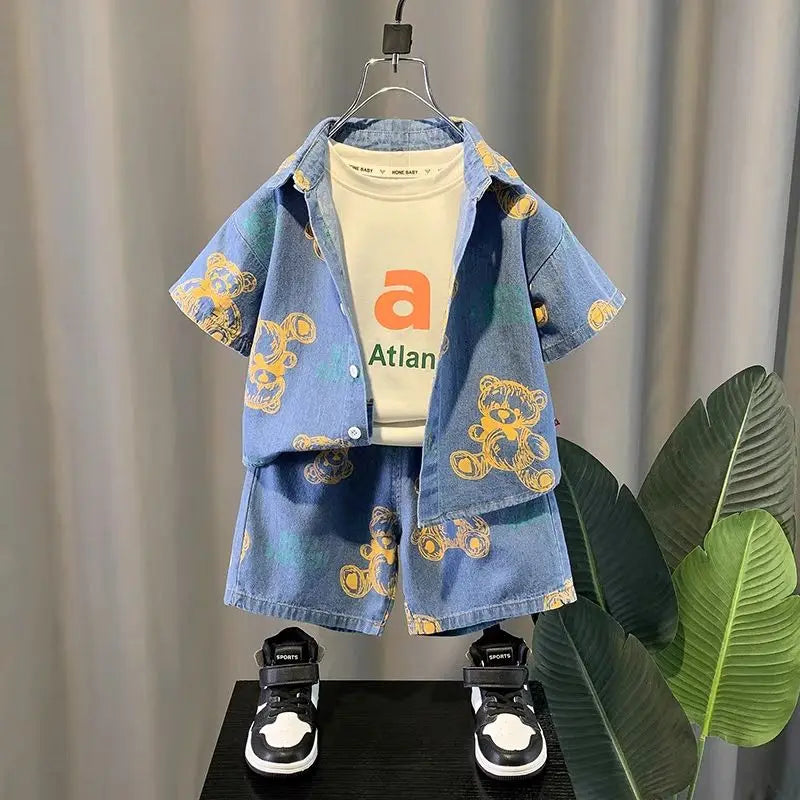 Children Short Sleeve Pattern Printed Loose Casual Two Piece