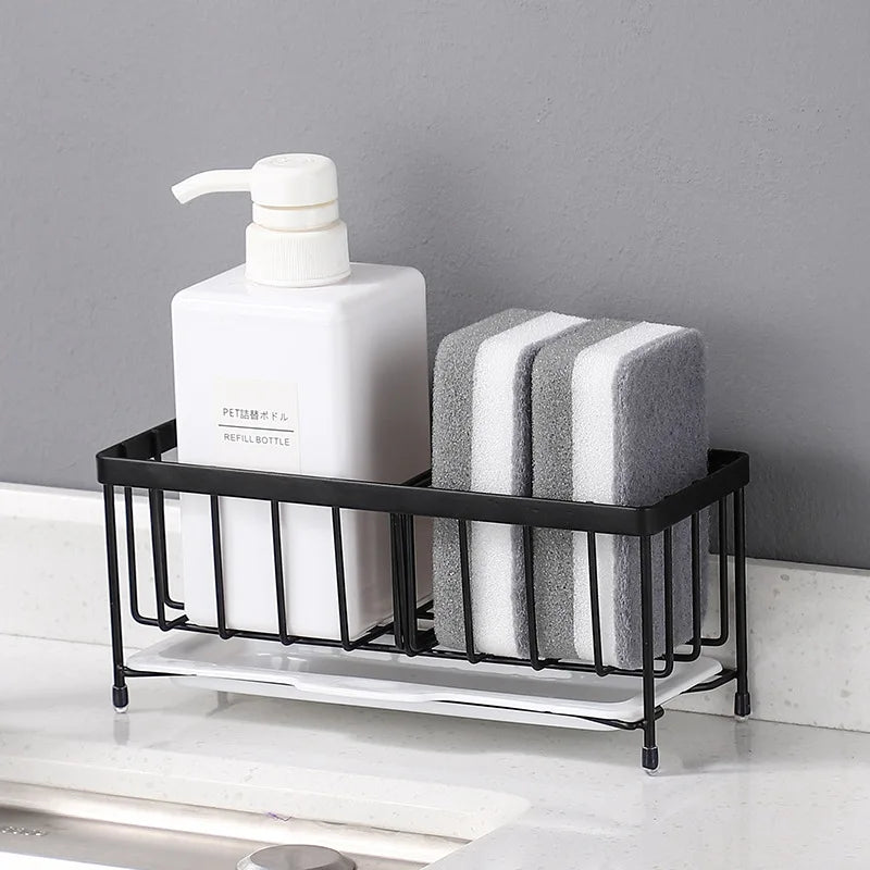 Sink Caddy Sponge Holder Kitchen Rack Sponge Holder For Sink Kitchen Sink Organizer Anti-Rust Sink Sponges Scrubbers Soap