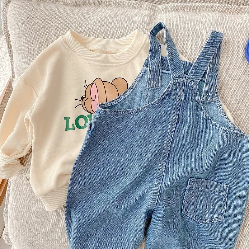 New Autumn Children Denim Jumpsuit 1-7Years Toddler Kid Boy Girl Pocket Loose Suspender Long Pant Jeans Fashion Overalls Clothes