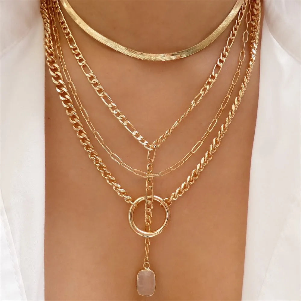 New Punk Gold Color Thick Geometric Chain Jesus Mary Portrait Coin Pendant Necklace For Women Vintage Fashion Multilevel Jewelry