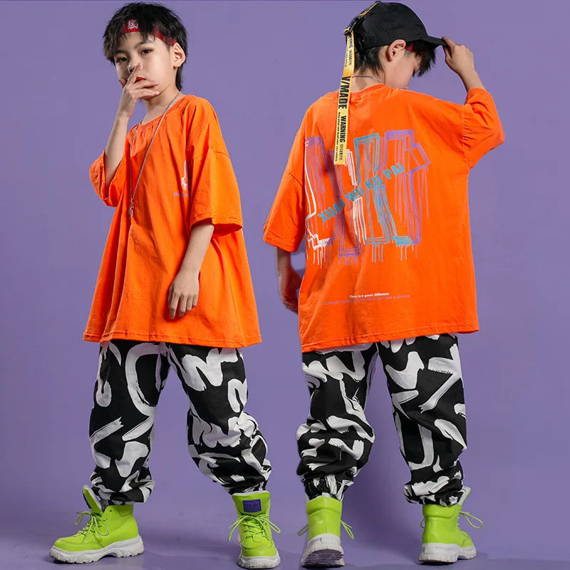 Jazz Hip Hop Tops Pants Stage Performance Suit Street Dance Wear Suit Jazz Costume for Boys Girls