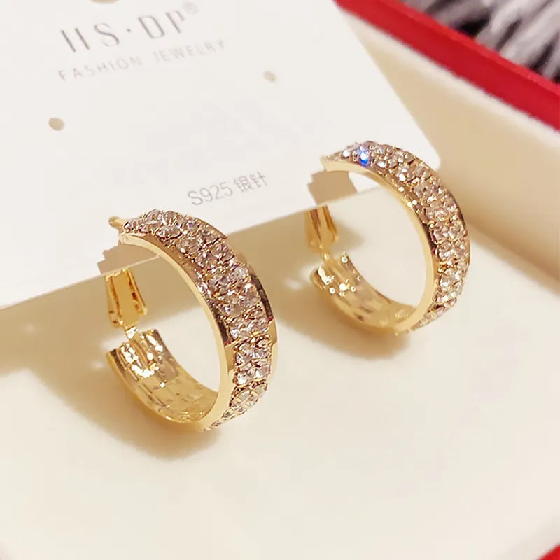 New Classic Copper Alloy Zirconium Drill Metal Hoop Earrings For Woman Fashion Korean Jewelry Temperament Girl's Wear earrings