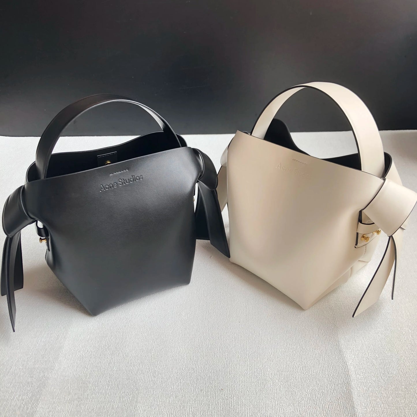 leather musibi bow one-shoulder Messenger bucket handbag