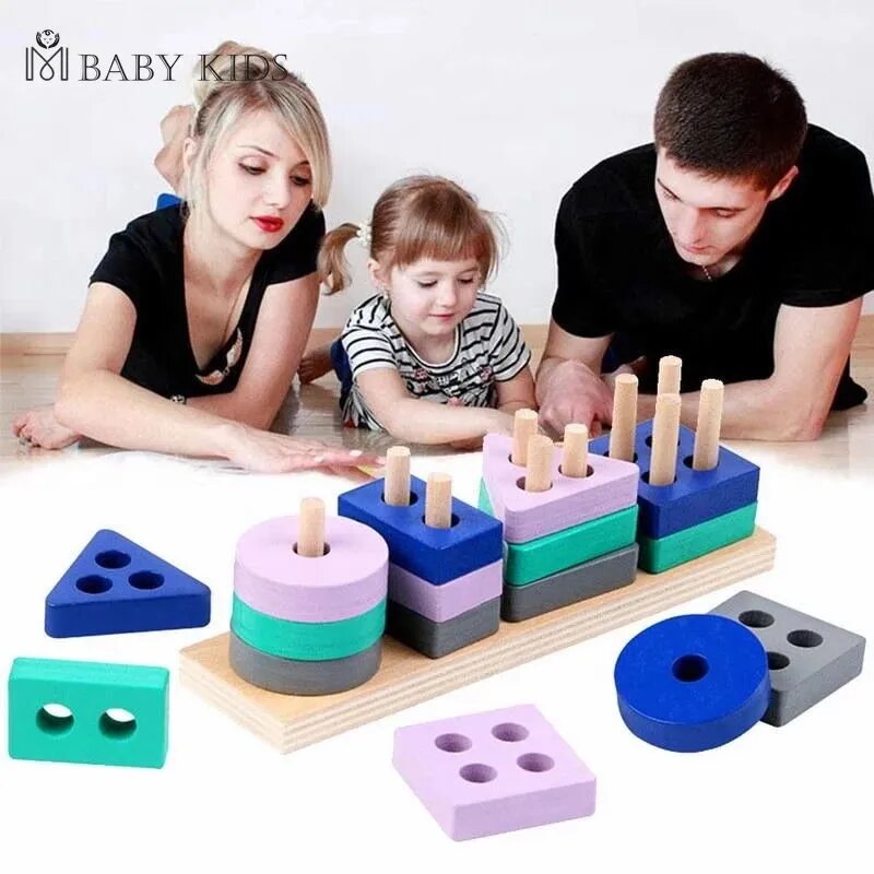 Toy Wooden Building Blocks Early Learning Toys Color Shape Match