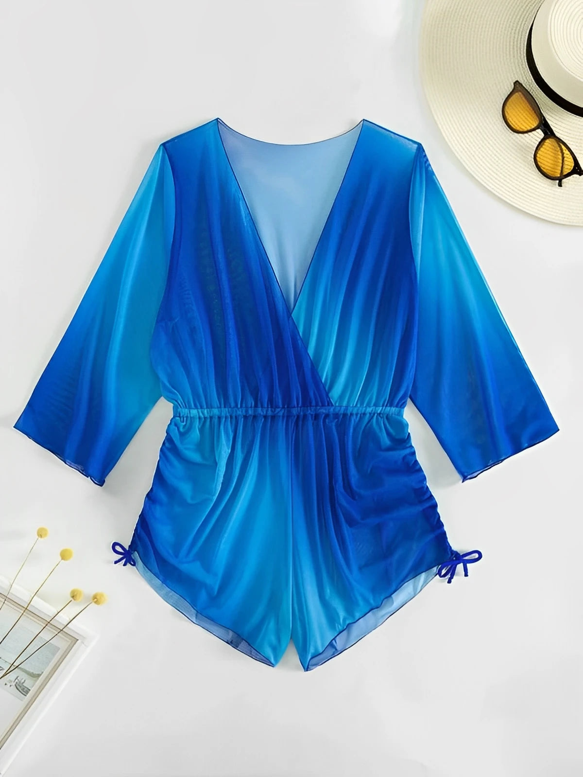 Long Sleeve Waist Kimono Beach Swim Vcay Ombre Drawstring Side Cover Up Ladies Tops 2023 Solid