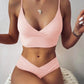 Women Sexy Swimsuit Solid Color Thong Bikinis Set Solid Color High Waist Swimwear Summer Push Up Padded Beachwear Bathing Suit