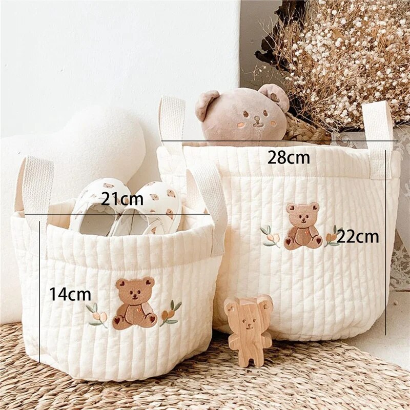 Storage Baskets, Decorative Organizer Bins Tote Bag Handbag with Embroidery for Diapers, Bottles,Towels, Toys, Baby Clothes